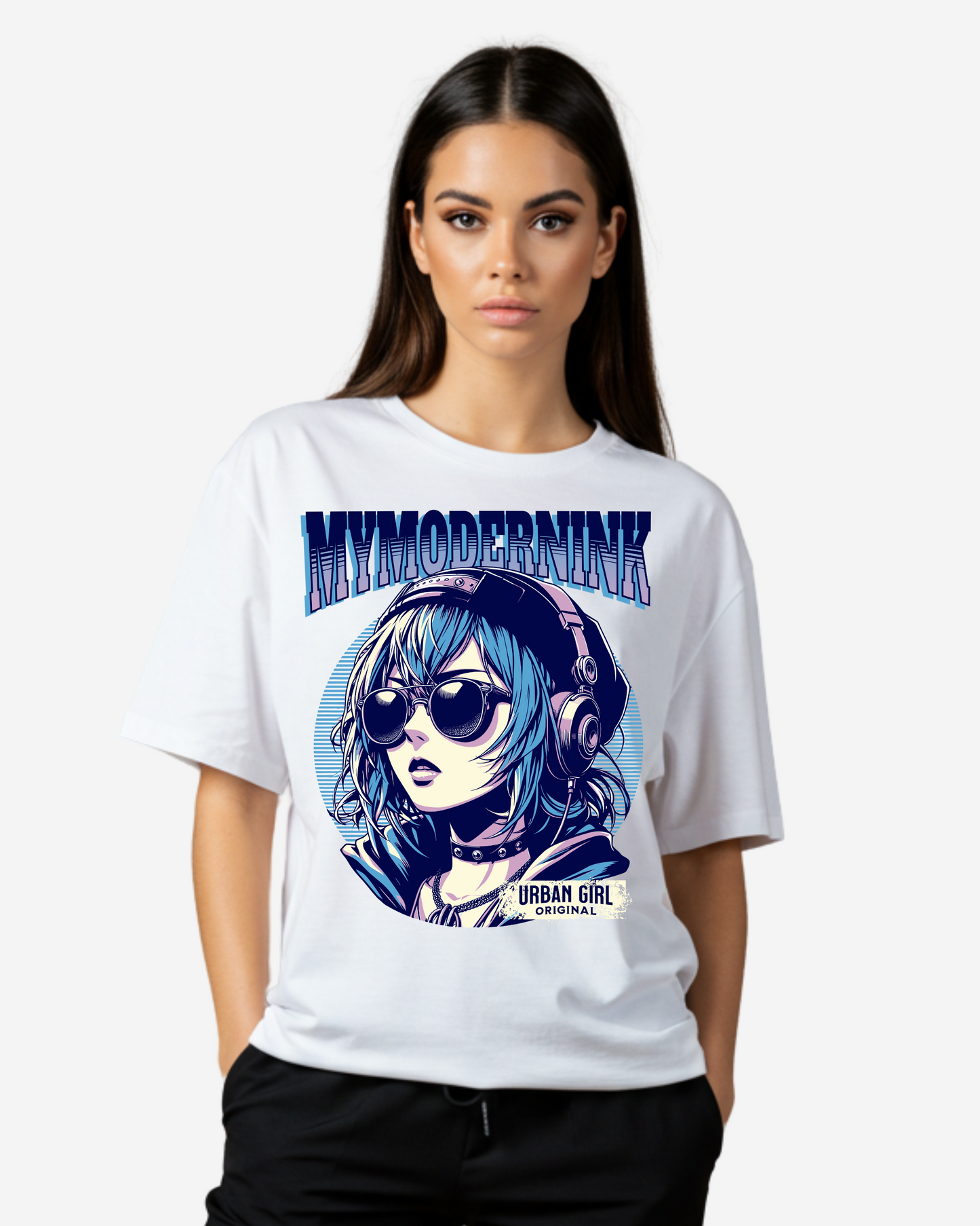 Anime Girl with Headphones Women's Oversized T-Shirt