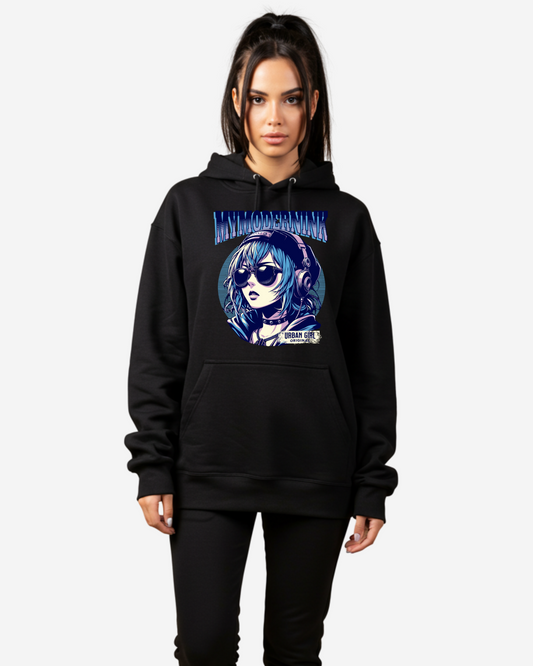 Anime Girl with Headphones Women's Oversized Hoodie