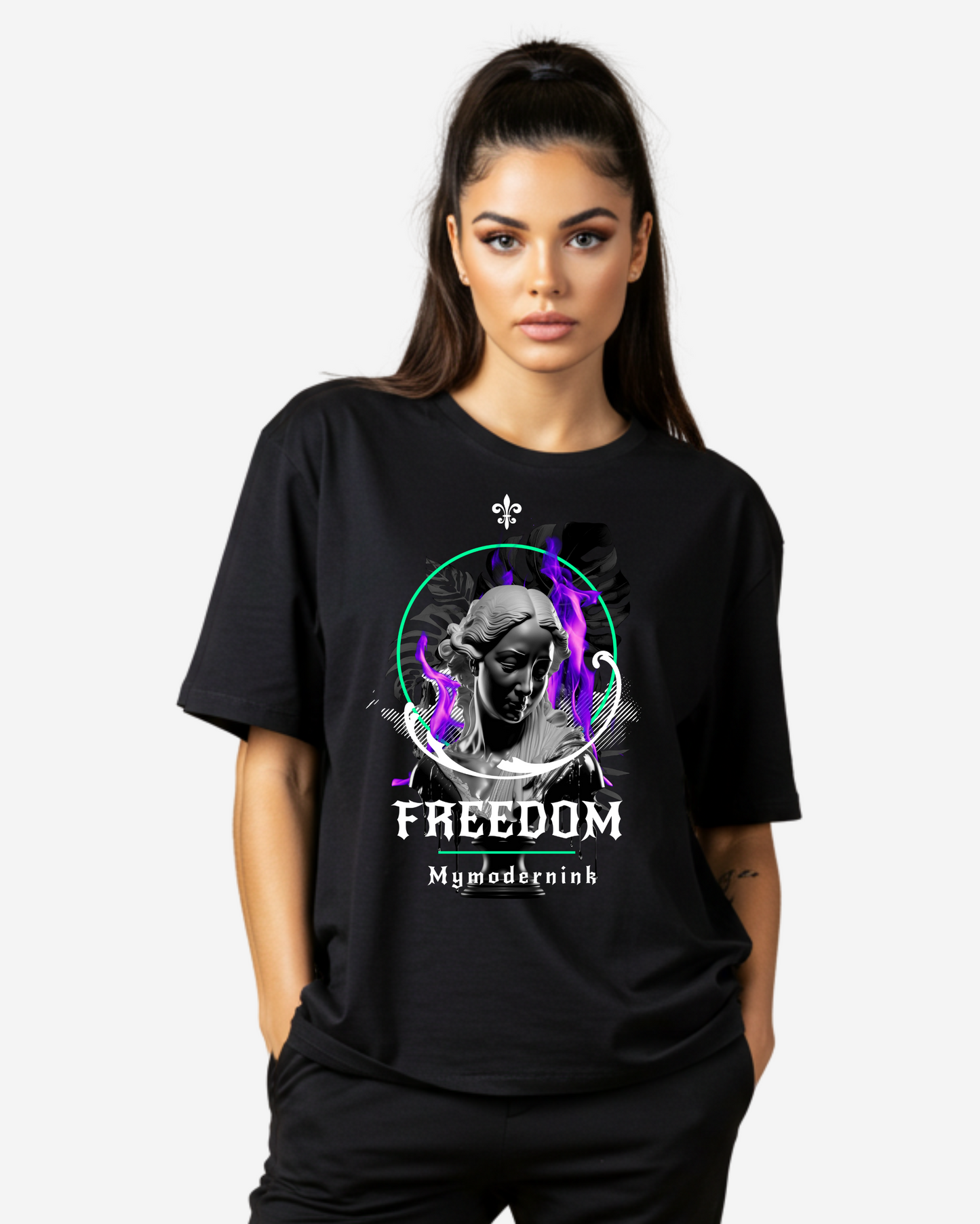 Freedom Flame Statue Women's Oversized T-Shirt