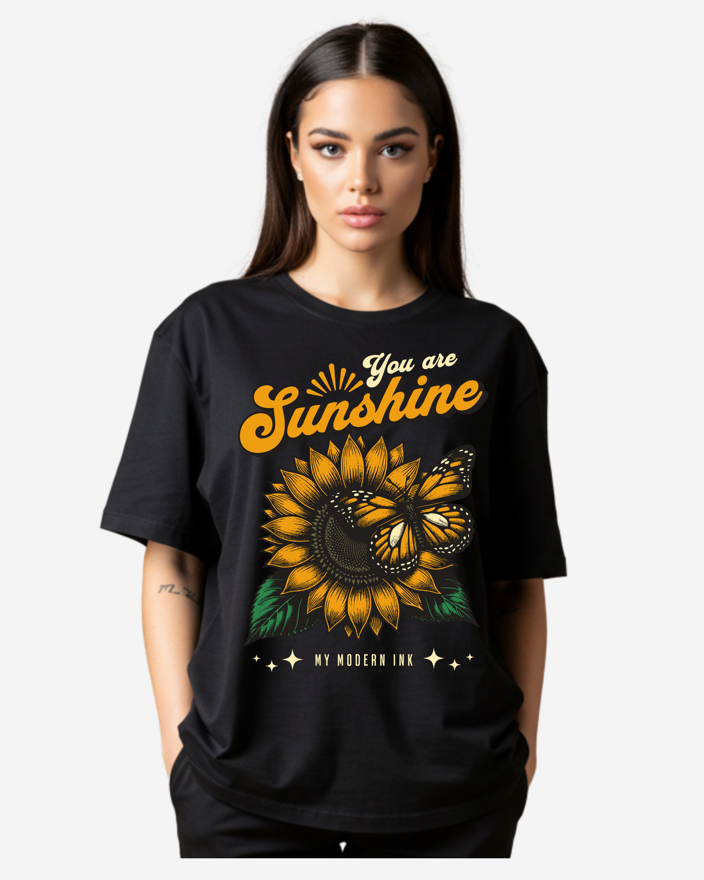 Sunflower and Butterfly Women's Oversized T-Shirt