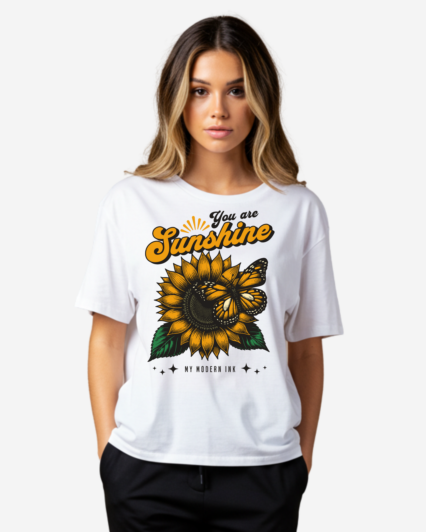 Sunflower and Butterfly Women's Oversized T-Shirt