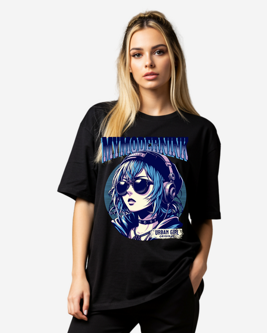 Anime Girl with Headphones Women's Oversized T-Shirt