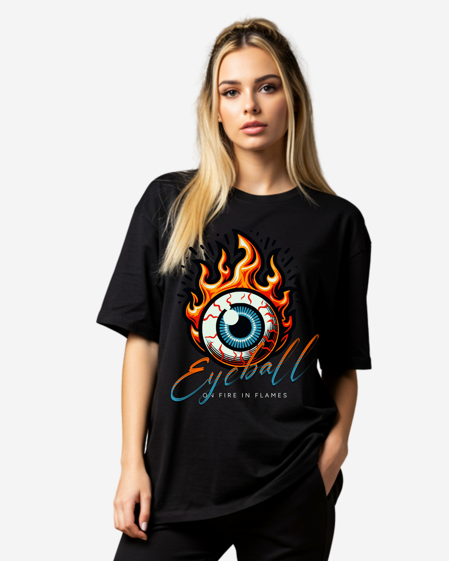 Eyeball on fire Women's Oversized T-Shirt